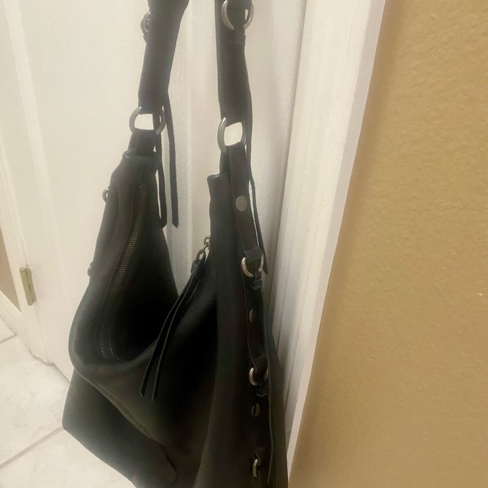 Lucky Brand Black Leather Shoulder Tote - Picture 3 of 4